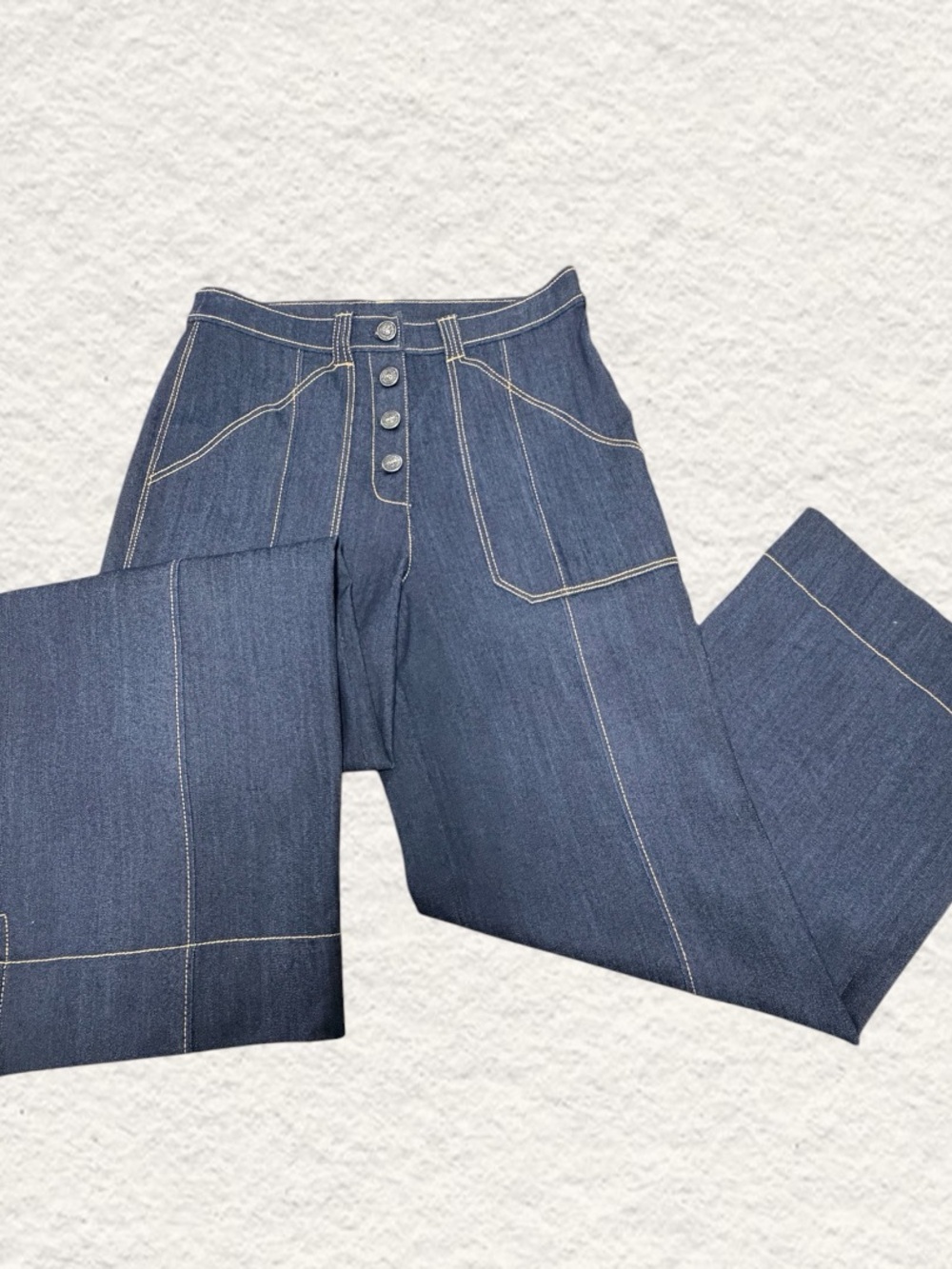 cinq a sept Dark Blue Wide Leg Jeans with Contrast Stitching